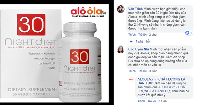 chia sẻ của khách hàng aloola về viên giảm cân 30 night diet