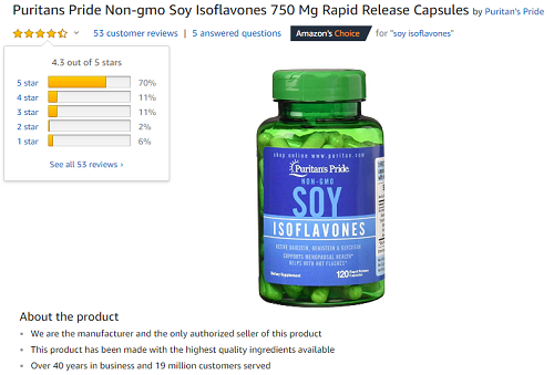 Đánh giá từ khách hàng Amazon soy soy isoflavone