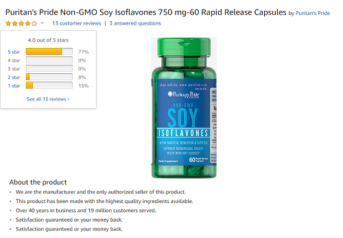 review soy isoflavones 750 mg puritan pride lọ 60 viên trên amazon