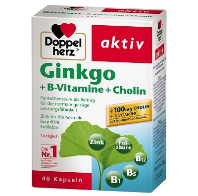 Viên uống bổ não Doppelherz Aktiv Ginkgo + vitamin B + Cholin của Đức