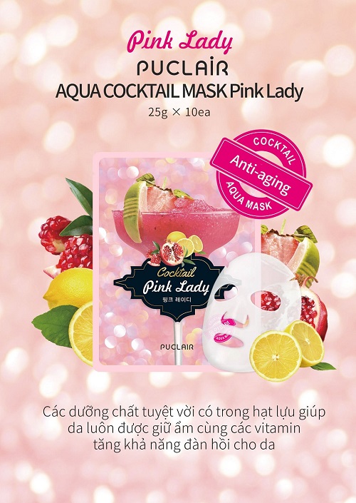 Mặt nạ dưỡng da chống lão hóa Puclair Aqua Cocktail Pink Lady Hàn Quốc