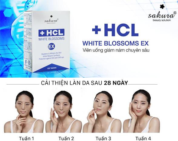 Viên uống giảm nám tàn nhang và đốm nâu Sakura HCL White Blossoms EX
