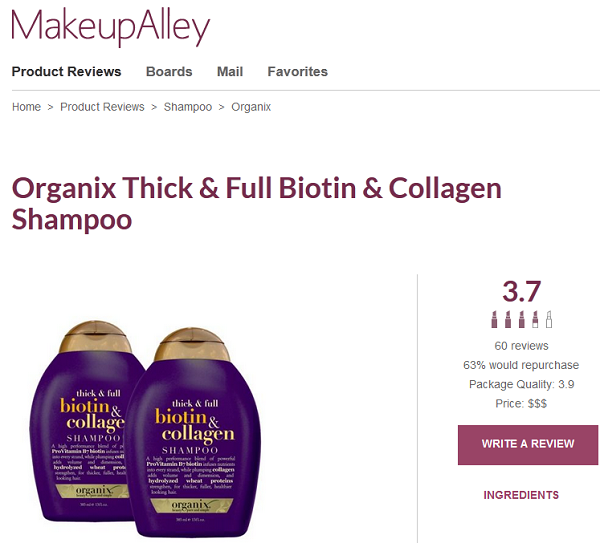 Review về dầu gội Organix Biotin & Collagen trên trang Amazon.com