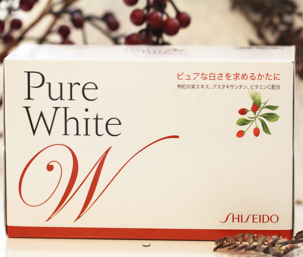 Mặt sau nước uống trắng da Shiseido Pure White 50ml Nhật Bản 