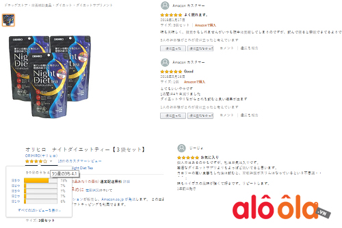 Orihiro Night Diet Tea review trên Amazon