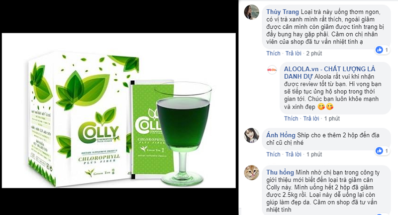 Review trà giảm cân Colly trên fanpage Aloola