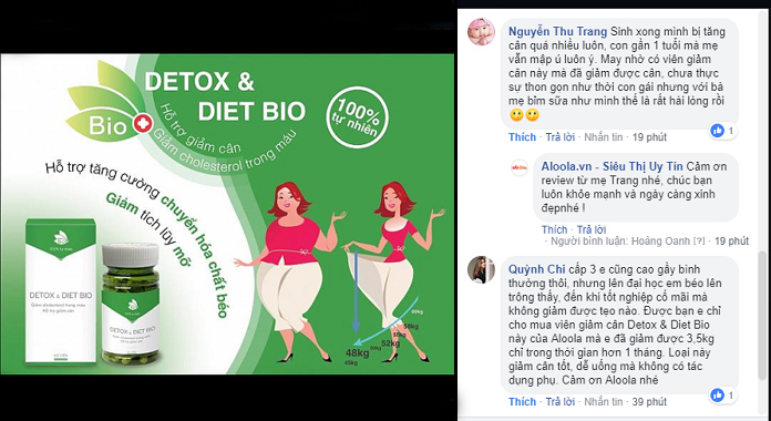 Giảm cân Detox & Diet Bio review trên fanpage Aloola