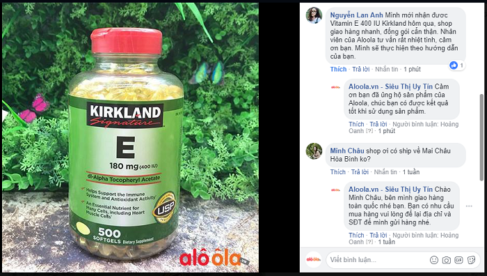 Kirkland Vitamin E 400 IU review trên fanpage Aloola
