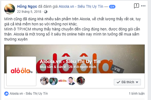 Phản hồi về siêu thị Aloola.vn trên fanpage