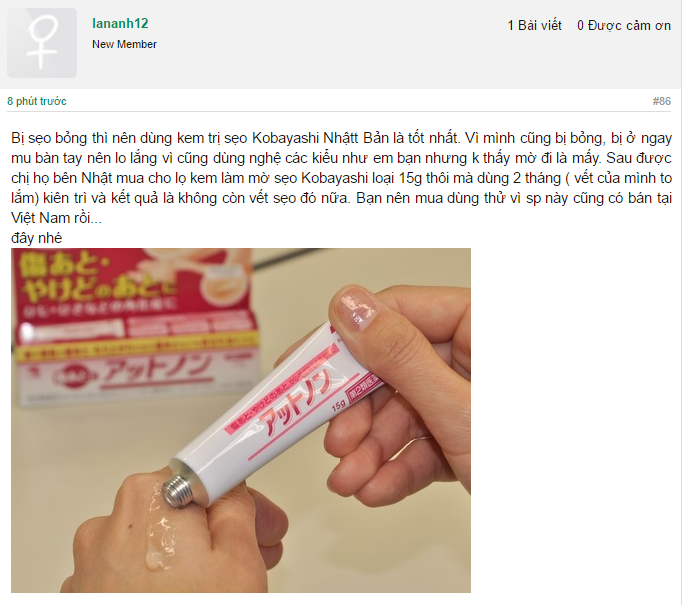 Giải đáp về kem trị sẹo Kobayashi Nhật Bản trên đienanthammy.net