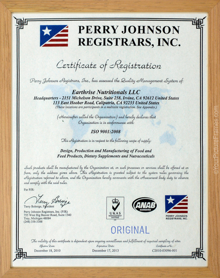 Giấy chứng nhận xuất xứ sản phẩm Tảo Mặt Trời Spirulina từ Califonia, Hoa Kỳ 