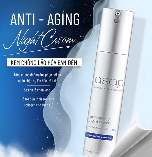 tác dụng của kem dưỡng da ban đêm asap anti-ageing night cream