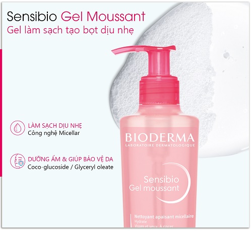 bioderma sensibio gel moussant giúp làm sạch mà không gây hại cho làn da
