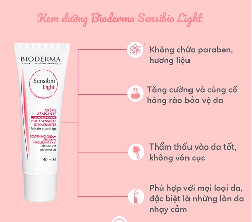 một số công dụng chính của bioderma sensibio light soothing cream 40ml