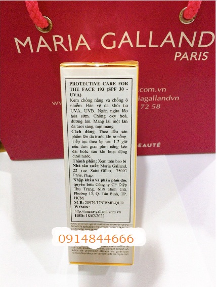 Kem chống nắng Maria Galland 193 Protective Care For The Face SPF 30