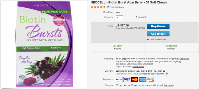 Reviews Neocell Biotin Bursts – Kẹo Dẻo Kích Thích Mọc Tóc Của Mỹ