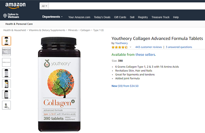 review collagen youtheory trên amazon