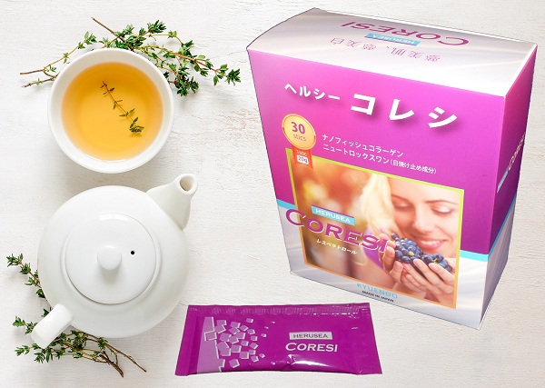Nước uống trắng da chống nắng Silk Collagen Herusea Coresi Nhật Bản