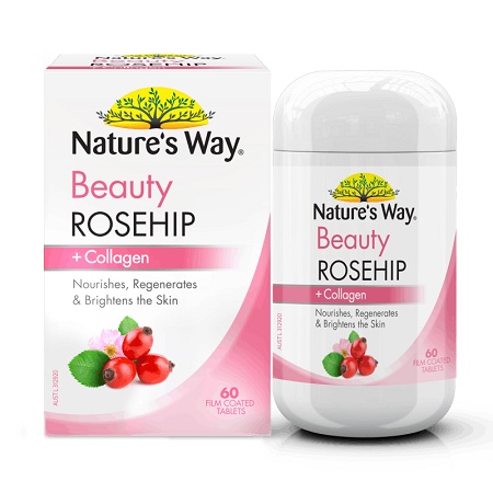 Viên uống trắng da Natures Way Beauty Rosehip + Collagen 60 viên