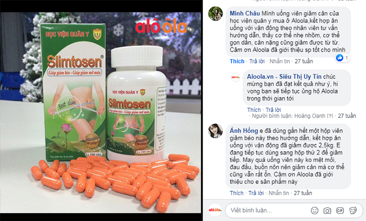 chia sẻ của khách hàng aloola về viên giảm cân slimtosen