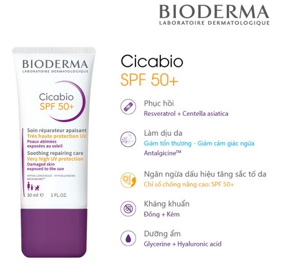 Kem chống nắng phục hồi da Bioderma Cicabio SPF 50+, 30ml