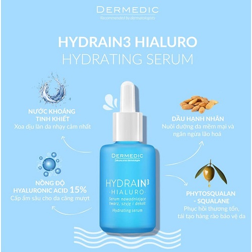 Dermedic Hydrain3 Hialuro Hydrating Serum cấp ẩm cho da khô