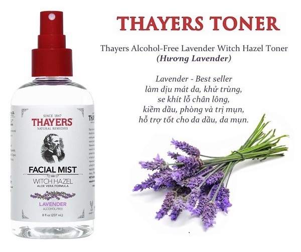 Nước hoa hồng không cồn Thayers Lavender Alcohol-Free Witch Hazel Toner Facial Mist 237ml