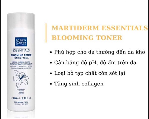 một số công dụng nổi bật của nước cân bằng da martiderm essentials blooming toner