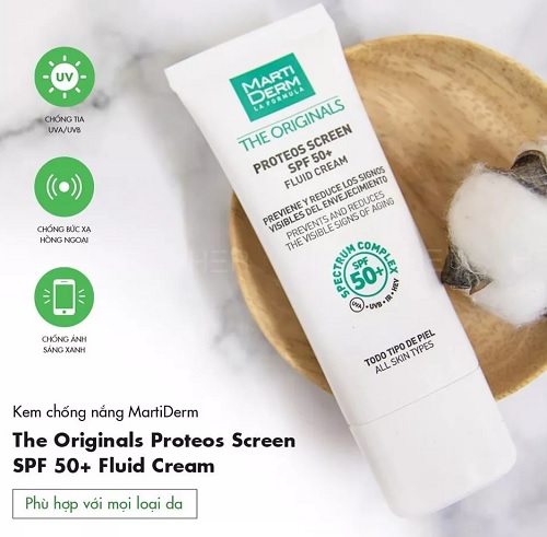martiderm the originals proteos screen spf50+ fluid cream an toàn khi dùng trên da
