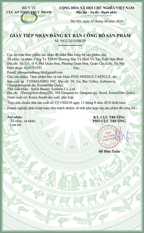 giấy chứng nhận của pine needle capsule edally