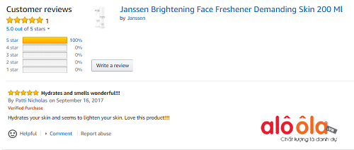 Janssen Brightening Face Freshener review trên Amazon