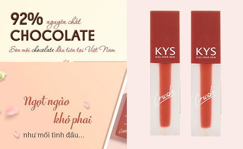 son kem KYS Chocolate Crush cam hồng đất được chiết xuất từ 92% chocolate nguyên chất