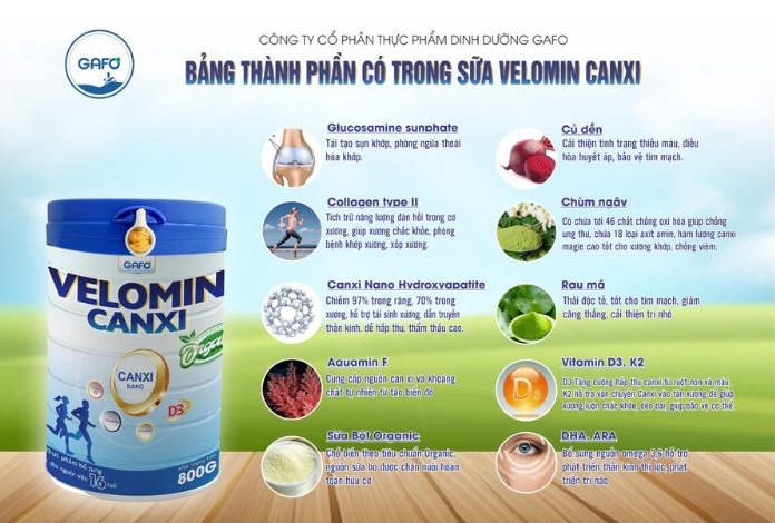 Sữa bột dinh dưỡng Velomin Canxi Gafo cho người trên 16 tuổi