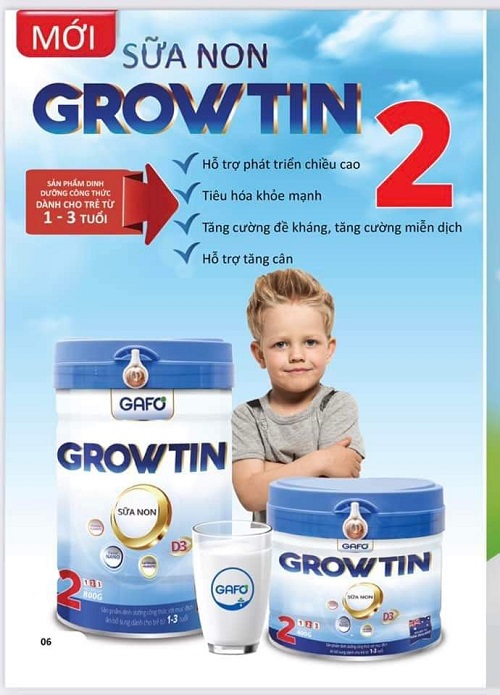 Sữa Gafo Growtin 2: Dinh dưỡng cho trẻ từ 1-3 tuổi, lon 800g