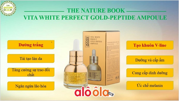 Ampoule vàng 24K The Nature Book Vita White Perfect Gold Peptide Ampoule